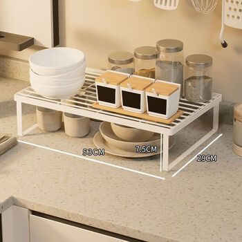 Fantasy kitchen layered storage rack home countertop cabinet partition storage rack seasoning plate pot rack desktop bowl rack extra large 530x290mm white increased by 15cm the lower layer can hold an instant noodle pot