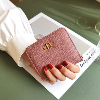Wallet women 2025 new short style compact card holder all-in-one coin purse niche design real soft leather women's wallet pink-model