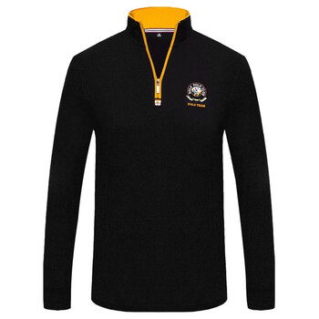 Pure cotton stand-up collar long-sleeved t-shirt men's half-zip high-neck high-end polo shirt men's top t-shirt autumn and winter black s s46/165