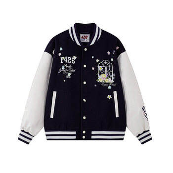 F426 trainee series spring new national fashion style small flower baseball jacket navy blue s