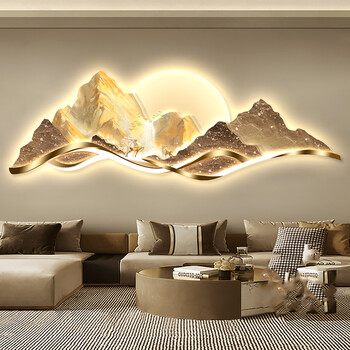 Weng painter led landscape painting with lights, living room decoration painting, sofa background wall hanging painting, mural, simple, light, luxurious, modern and high-end sense. z7583-with gold mountain on the back, banner 120*40 cm, uv exquisite carving frameless craftsmanship + high-end crystal porcelain picture, ordinary style, crystal porcelain anti-scratch and no light style