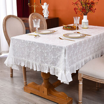 Fantasy tablecloth 2025 new white simple high-end dining table square cover floris style 140x300cm