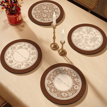 Manzhen household light luxury round coaster anti-scalding heat-insulating placemat diatom mud water-absorbent quick-drying dish mat table protection mat four-piece combination 02 style 22*22 cm diatom mud