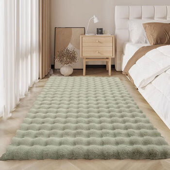 Thickened imitation rabbit fur bedroom bedside blanket with soft bubble velvet feel bay window room floor mat cream style autumn and winter matcha green soft bubble velvet 80x160cm