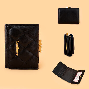 Baellerry new women's short wallet multi-card slots tri-fold tinplate coin purse wallet women's wallet black