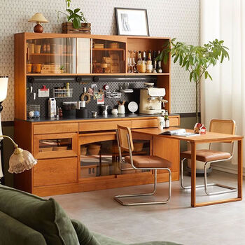 Fantasy sideboard dining table integrated small apartment living room wall storage cabinet tea and wine pine cherry color 140x45x190cm