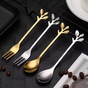 Iron islands 2 stainless steel coffee spoons, creative branch stirring spoons, cute european short-handled spoons, dessert milk tea coffee spoons, 2 coffee stirring spoons (random style)