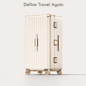 Dta suitcase large capacity aluminum frame trolley case for women and men new strong and durable password suitcase oatmeal color 28 inches