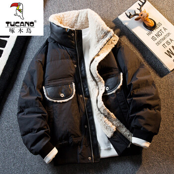 Woodpecker (tucano) 2025 heavyweight thickened sherpa splicing down jacket men's winter warm stand-up collar down jacket jacket men's winter wear black m
