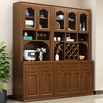 He jiagong new chinese style solid wood sideboard modern simple wine cabinet multi-functional storage cabinet for dining and living room walnut color two doors (width 82cm)