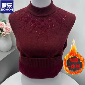 Romon extra thick one-piece velvet sweater autumn and winter mother sweater women's velvet thickened turtleneck style bottoming shirt warm top burgundy velvet thickened m recommended 80-95 pounds