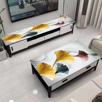 Shijanu tablecloth waterproof and oil-proof coffee table mat high temperature resistant pvc soft glass modern simple tv cabinet rectangular thick table mat ink leaf plant 90_150