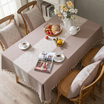 Xinjinngle dining table tablecloth light luxury high-end high-end fabric cotton and linen small fresh nordic simple modern rectangular coffee table rice large ripple-coffee 90*90cm (suitable for small square table)