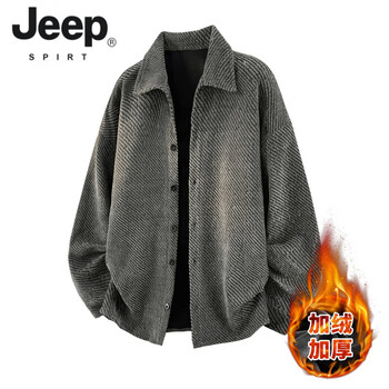 Jeep spirit american trendy lapel long-sleeved shirt for men 2025 autumn and winter new loose and versatile casual cardigan jacket dark gray plus velvet l