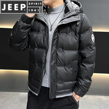 Jeep spirit trendy young men's down jacket winter new thickened warm and cold-proof casual white duck down hooded jacket 2-7-1-23929 black l