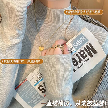 Langsha (langsha) knitted bottoming shirt women's autumn and winter new thick inner sweater half turtle collar small fragrant style bottoming warm top gray l