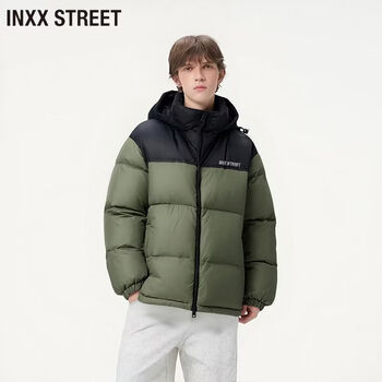 Inxx (inxx) inxx street contrast color casual trendy brand duck down jacket men's autumn and winter thickened windproof hooded down jacket army green m