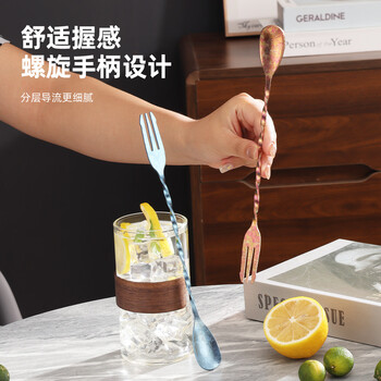 Yusenyi pure titanium bar spoon threaded fork spoon mixer milk tea shop stirring stick dual-purpose mixing spoon mixing stick cocktail mckin 245mm