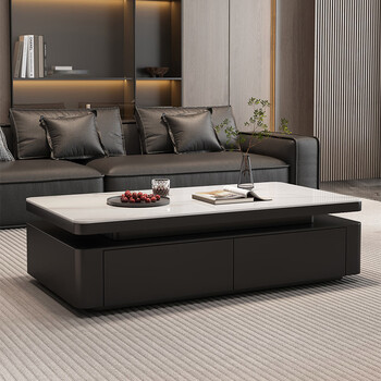 Xia mi slate coffee table living room solid wood rectangular light luxury high-end italian style high-end minimalist home tea table tea table glossy snow mountain white 140*70*45cm four-drawer coffee table
