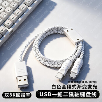 Cassdan one-to-two magnetic axis keyboard data cable rgb luminous line aviation plug-in cable double 8k rate of return suitable for american and canadian lion ai stone wooting forward little bee vgn step from one to two white (dual 8k full-section gradient light source keyboard cable) 1.6 meters