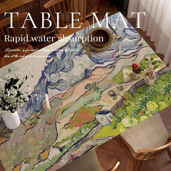 Yusenyi oil painting table mat waterproof, oil-proof, anti-scalding, no-wash tablecloth, rectangular leather, insulated coffee table tablecloth, van gogh's mountain village scenery, 50x80cm, can be cut freely