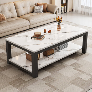 Fuhe coffee table living room household tea table tempered glass tea table imitation slate marble coffee table light luxury sofa side table manufacturer subsidy thickened steel frame white marble color 120cm
