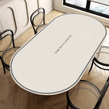Caizhi oval dining table mat with light luxury and high-end feel, new leather cushion feel, arc-shaped tablecloth, waterproof, oil-proof and scalding tea nanfei-sheepskin pattern stain-resistant leather mat 60*120cm, not easy to curl