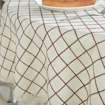 Yusenyi round table tablecloth household thickened tablecloth large and small restaurant round tablecloth coffee table warm gray (lattice) diameter 90cm