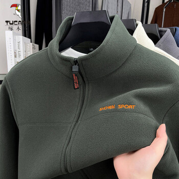 Woodpecker (tucano) autumn and winter polar fleece zipper sweatshirt for young and middle-aged men plus velvet thickened warm jacket top base layer jacket green xl recommended 120-140 catties
