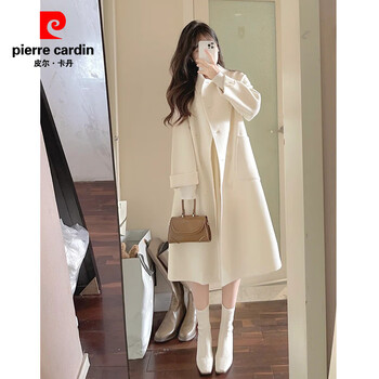 Pierre cardin off-white double-sided cashmere coat women's mid-length slimming double-sided cashmere coat 2025 autumn and winter thick woolen coat off-white m