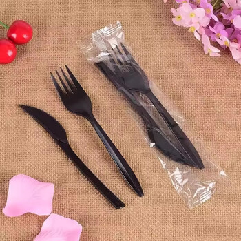Qiao bo lai disposable knife, fork and spoon set, thickened western tableware, steak knife and fork, pizza knife, independent dessert fork, cake fork, plastic knife and fork 1,000 sets