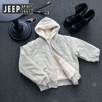 Jeep spirit korea 2025 autumn and winter mountain carving plus velvet thickened jacket men's cleanfit heavyweight canvas washed cotton clothes khaki velvet xl