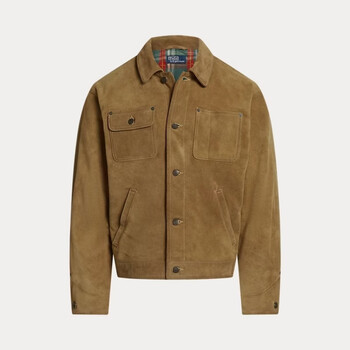 Ralph lauren men's suede jacket retro luxurious soft lapel button jacket flexible and comfortable 25th autumn and winter new khaki s