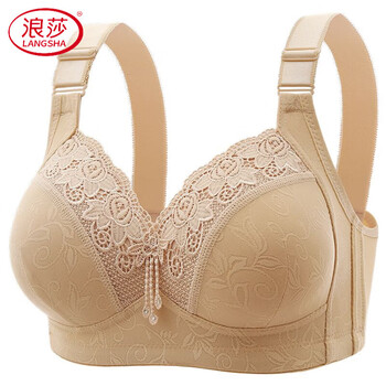 Langsha red zodiac year comfortable bra for fat mothers, large size, thin, push-up, side breasts, no steel ring bra for women, skin color l 40/90, suitable for people under 138 pounds