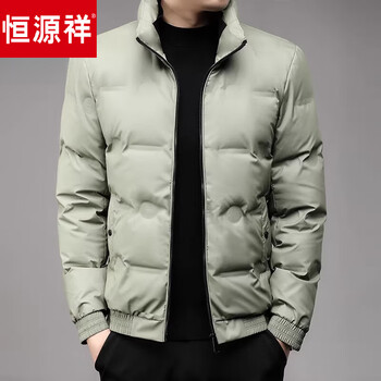 Hengyuanxiang new winter men's down jacket short slim fit warm jacket men's stand collar cold weather clothing winter 6778 bean green xl _recommended 120-135 catties