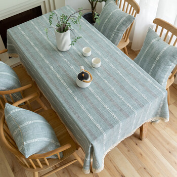 Junkiss dining tablecloth light luxury high-end high-end rectangular 2025 new fabric cotton and linen light green cloth japanese style desk early summer blue gray 130*130cm