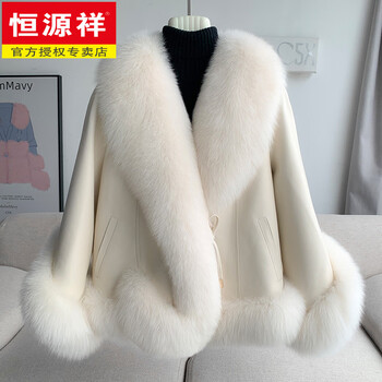 Hengyuanxiang fox fur coat women's short 2025 new age-reducing slimming sheepskin goose down winter warm coat off-white s