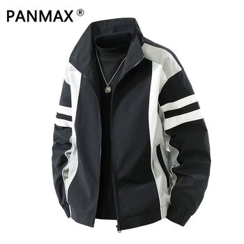 Panmax autumn and winter men's jacket american fashion brand loose sports contrast casual jacket amber black m recommended 90-125 pounds