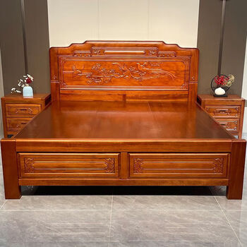 Sanskrit guangdong foshan chinese-style indonesian gold rosewood solid wood bed carved style large bed 1.8 meters double bed 2 meters