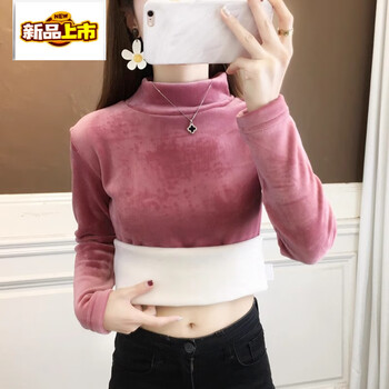 Chujing winter women's thickened velvet sweatshirt women's fashionable slim bottoming shirt top dark red m 100-109 pounds
