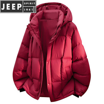 Jeep spirit2025 new national standard high filling volume water-repellent hooded 90 down jacket men's winter thickened bread jacket burgundy red s