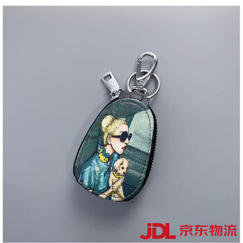 Shijanu 2025 new genuine leather women's key bag retro ethnic style fashion zipper pendant car key color printed women's bag sunglasses