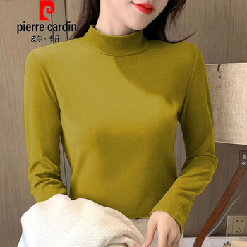 Pierre cardin high collar double-sided bottoming shirt for women in autumn and winter, new style, versatile and warm, long-sleeved t-shirt inner top for women, mustard yellow, double-sided velvet m, recommended within 100 pounds
