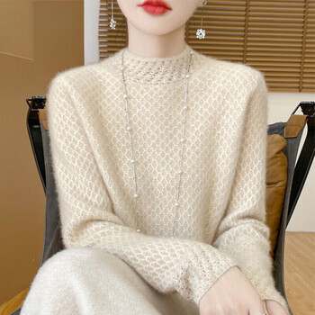 King deer family autumn and winter half-turtle collar pure wool sweater for women, style hook pattern sweater with thickened bottoming shirt, red s (under 95 pounds)