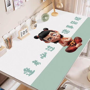 Yong huan nezha 2 student desk study table mat writing desk desk oil-proof and waterproof tablecloth no-wash desktop protection mat j nezha must pass the test green width 40x100cm safe and no odor