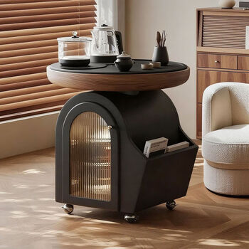 Hallodon tea table trolley coffee table movable medieval style tea table with kettle side table balcony living room italian tea table island fashion tea trolley black