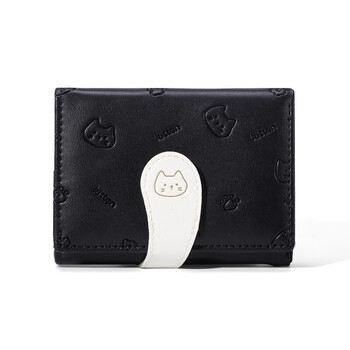 Other/other japanese and korean simple wallet niche cartoon cute cat wallet 2024 new style small fresh three-fold multi-card slot card holder black-wallet