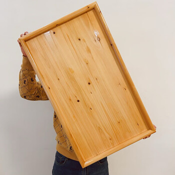 Shi jin serving tray, woody fir, rural banquet tray, hand holder, tea tray, wedding serving wood products, old-fashioned home, one red tray (80*50)