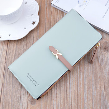 Domestic products carefully selected new women's wallet women's long korean style student fashion zipper buckle thin wallet multiple card slots soft green