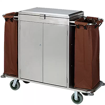 Hotel guest room with door, cover and lock, multi-function hand push linen cart, cleaning service cart, cleaning work cart, stainless steel 1400*450*1100